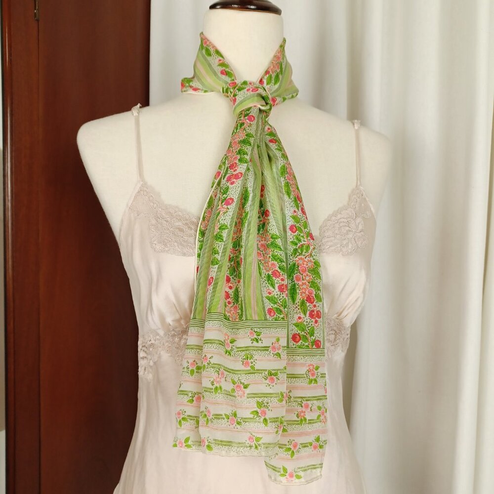 s o l d * 70s Vintage Silk Striped Scarf, 13 x 51, Made in Japan - Picture 3 of 6